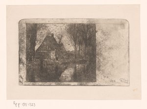 Houten huis en bomen aan een sloot door Philip Zilcken (signed by artist)
