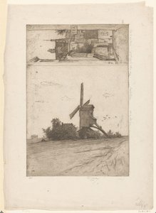 Molen in weidelandschap en gezicht in de Ravensteinstraat te Brussel door Philip Zilcken (signed by artist)