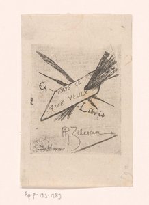 Ex libris met pennen, kwasten en palet door Philip Zilcken