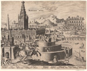 Die Mauern von Babylon uit de serie De Achtste Wonderen van de Wereld Na Maarten van Heemskerck, 1572 door Philipp Galle