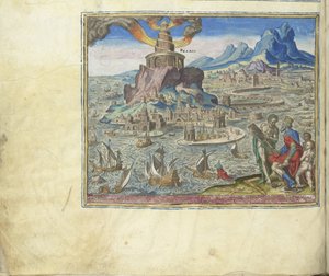 De vuurtoren van Alexandrië uit de serie De Acht Wereldwonderen door Philipp Galle