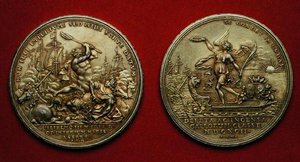 Medaille ter herdenking van de Slag bij La Hogue in 1692 door Philipp Heinrich Mueller