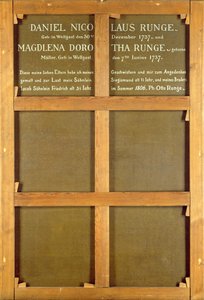 Inscriptie op de achterkant van het schilderij, 
