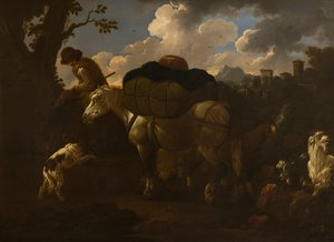Een boeren tafereel door Philipp Peter called Rosa da Tivoli Roos