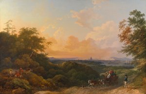 De avondkoets, Londen in de verte door Philippe-Jacques de Loutherbourg