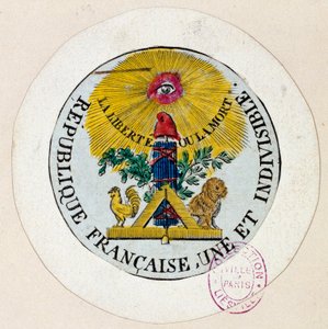 Franse Revolutie: zegel versiert met symbolen van de Republiek en de vrijmetselarij