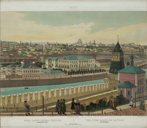 Uitzicht op Zamoskvorechye vanaf de Kremlinmuur uit een panoramisch uitzicht op Moskou in 10 delen, ca 1848