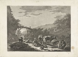 Landschap met melkmeisje en houten brug