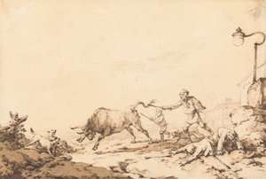 Een Stier die Aanvalt door Philippe Jacques de Loutherbourg