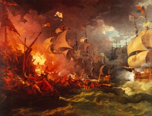 Nederlaag van de Spaanse Armada, 8 augustus 1588 door Philippe Jacques de Loutherbourg