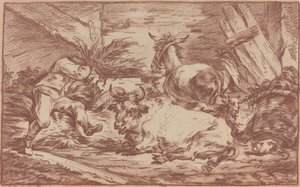 Dieren in een stal door Philippe Jacques de Loutherbourg II