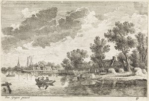 Rivierlandschap met roeiboot door Philippe Lambert Joseph Spruyt