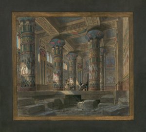 Scenografie van Philippe Chaperon voor de opera Aida van Giuseppe Verdi: de tempel van Isis