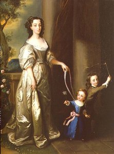 Portret van mevrouw Thomas Fane met haar kinderen John en Anne door Philippe Mercier