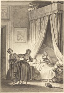 De weddenschap van de drie kletskousen: De dienstmeid door Philippe Triere and Antoine Jean Duclos after Jean Honoré Fragonard