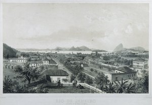 Negen panoramische uitzichten van Rio de Janeiro: Catette en ingang van de Barra door Philippe and Ciceri Eugene Benoist