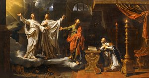 Verschijning van de heilige Gervais en de heilige Protase aan de heilige Ambrosius ... door Philippe de Champaigne