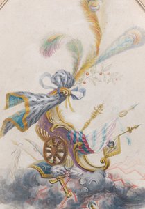 Ontwerp voor een Lampas zijde met een triomfwagen op een wolk, ca. 1770-75 door Philippe de Lasalle