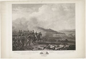 Prins van Oranje leidt de Nederlandse troepen in de slag bij Quatre-Bras, 1815