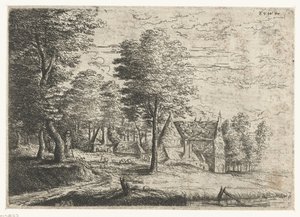 Landschap met een herder en zijn kudde door Philips Augustijn Immenraet