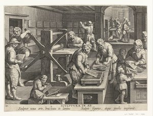 Productie van kopergravures