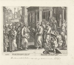 Paulus redetwist met de tovenaar Elymas door Philips Galle (possibly)