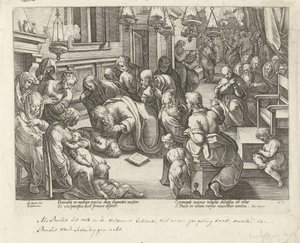 Paulus wekt Eutychus terug tot leven door Philips Galle (workshop of)