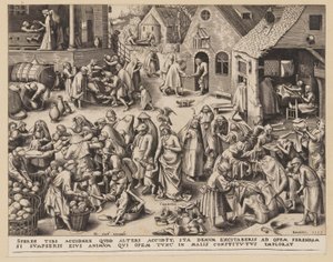 Liefdadigheid, uit De Zeven Deugden door Philips Galle