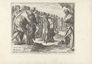Christus geneest een vrouw met bloedverlies door Philips Galle