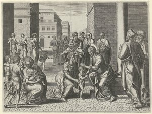 Christus zegent de kinderen door Philips Galle