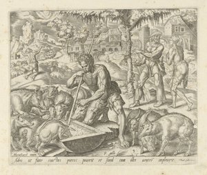 De verloren zoon als varkenshoeder door Philips Galle