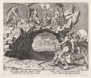 Geloof en hoop brengen de arbeider tot godsvrucht door Philips Galle