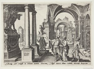 Jehu die de gouden kalveren aanbidt door Philips Galle