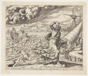 Jona vlucht voor de aanwezigheid van de Heer door Philips Galle