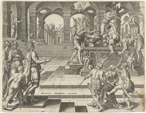 Koning Josia geeft opdracht de priesters van de tempels in Samaria te vermoorden door Philips Galle