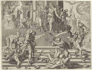 Koning Josia laat de tempel van Baäl verwoesten door Philips Galle