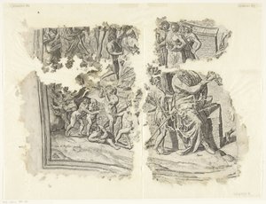 Linkeronderhoek van een prent van het tafereel van Cebes door Philips Galle