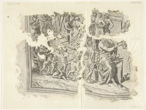 Linkeronderhoek van een prent van het tafereel van Cebes door Philips Galle