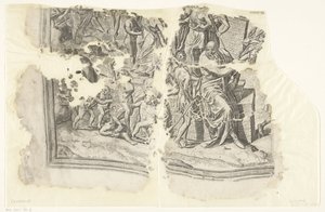 Linkeronderhoek van een prent van het tafereel van Cebes