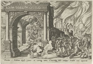 Loth en zijn familie verlaten de stad Sodom