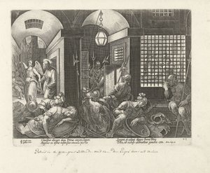 Petrus wordt door de engel uit de gevangenis bevrijd