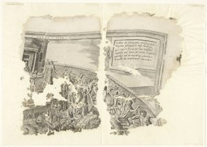 Rechterbovenhoek van een prent van het tafereel van Cebes
