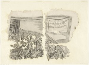 Rechterbovenhoek van een prent van het tafereel van Cebes