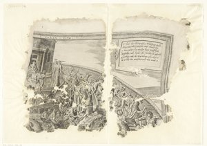Rechterbovenhoek van een prent van het tafereel van Cebes