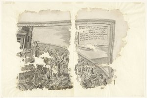 Rechterbovenhoek van een prent van het tafereel van Cebes door Philips Galle
