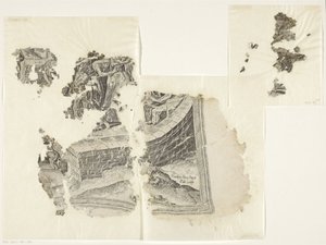 Rechteronderhoek van een prent van het tafereel van Cebes door Philips Galle