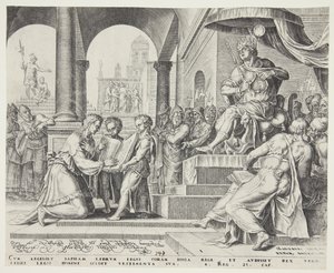 Saphan leest het Wetboek voor aan Josia door Philips Galle