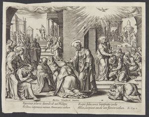 St. Petrus, St. Johannes en St. Philippus leggen hun handen op de gedoopten in Samaria