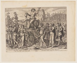 De kracht van wijn [3 Esdras 3:19-23], uit De vier sterkste krachten door Philips Galle