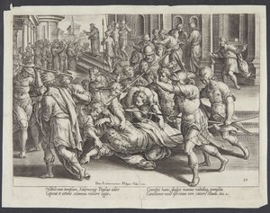 De hoofdman voorkomt dat de joden Paulus doden door Philips Galle
